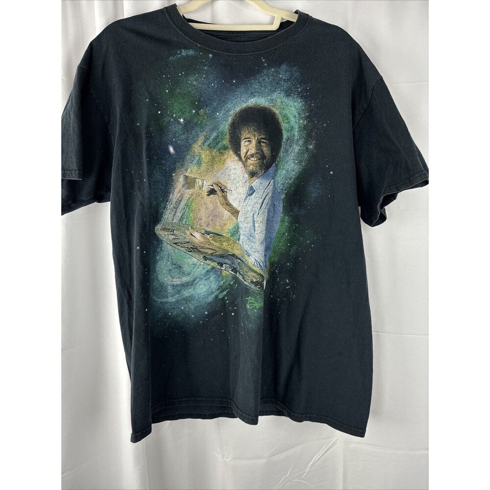 Bob Ross Mens Shirt Black Size Large Short Sleeve Crewneck Graphic Painter Read